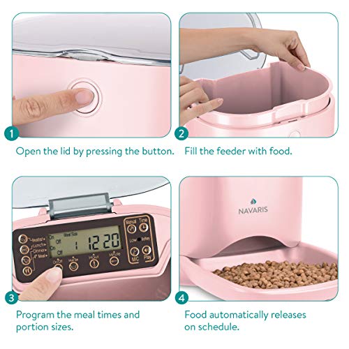 Navaris Automatic Food Dispenser with Timer 6L Automatic Feeder for 4