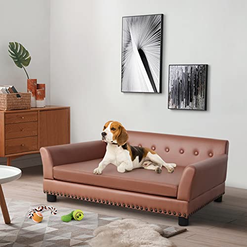 BingoPaw Large Dog Sofa Couch Luxury Tech Leather Cloth Pet Sofa Chair for Medium Large Dogs